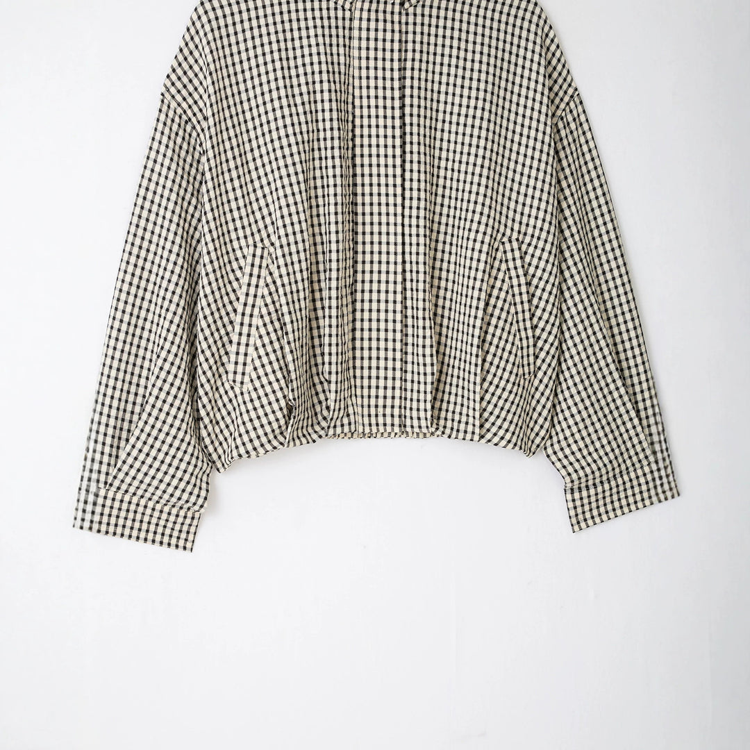 Women's checked overshirt with stand-up collar and boxy cropped silhouette Mune Fashion
