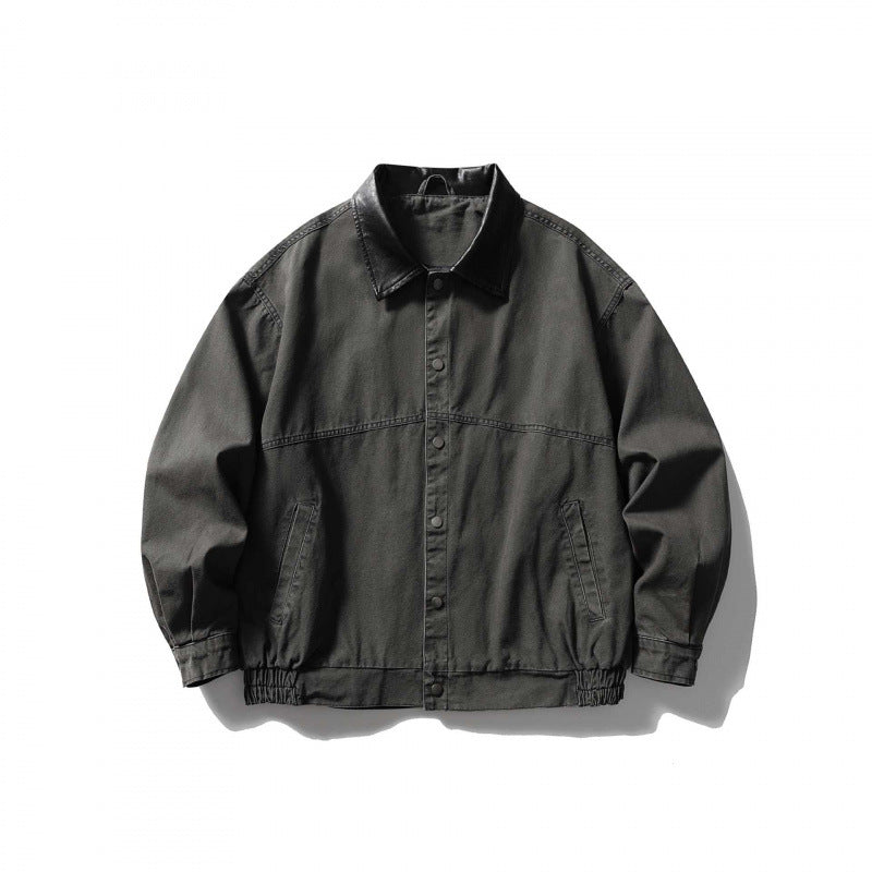 Unisex Boxy Overshirt Jacket made of Cotton Canvas with Corduroy Collar, Snap Button Placket and Elastic Hem Mune Fashion