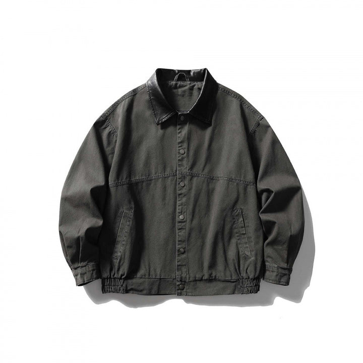 Unisex Boxy Overshirt Jacket made of Cotton Canvas with Corduroy Collar, Snap Button Placket and Elastic Hem Mune Fashion