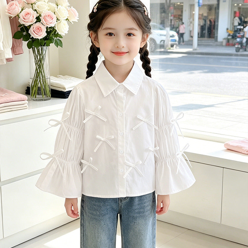 Girl's blouse with ruffle details and bow Mune Fashion