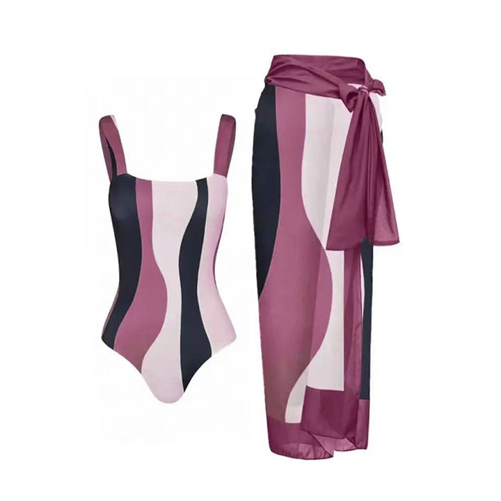 Women's One-Piece Swimsuit with Modern Wave Pattern Mune Fashion