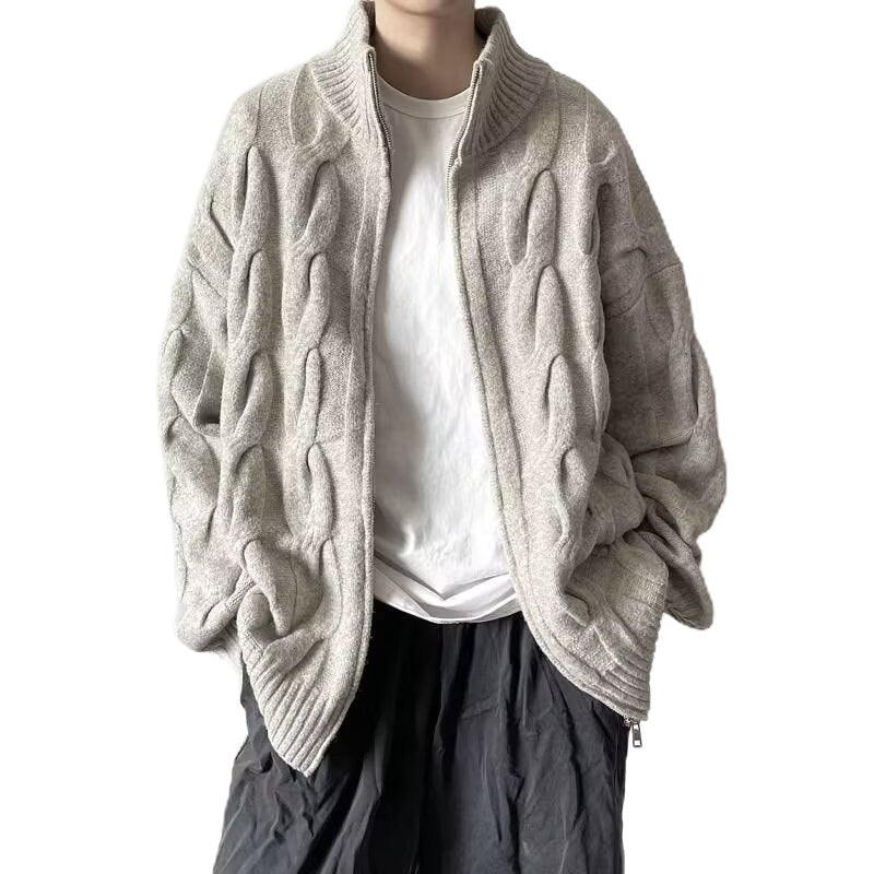 Women's chunky knit cardigan with high collar Mune Fashion