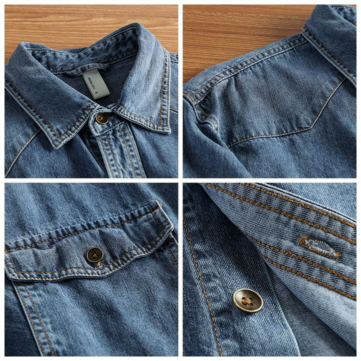 Men's Relaxed Denim Jacket with Flap Pockets, Reinforced Elbows and Visible Button Placket Mune Fashion