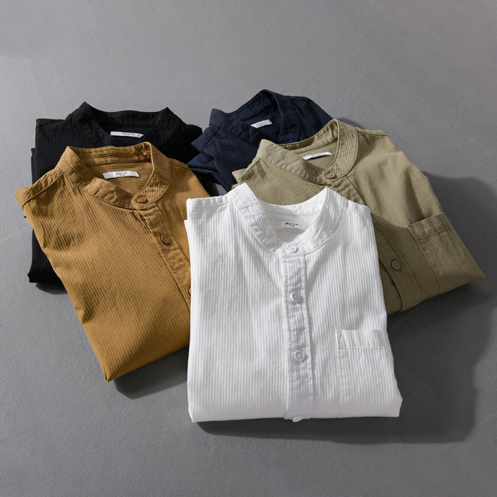 Men's fine-structured shirt with stand-up collar, chest pocket, and relaxed fit Mune Fashion