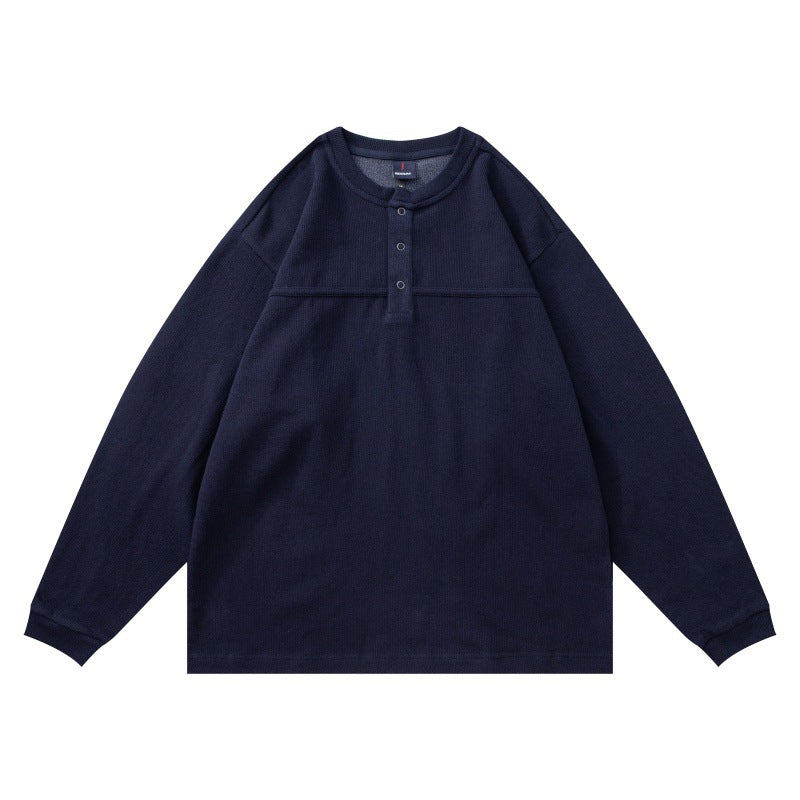 Unisex Structured Henley Long Sleeve with Waffle Texture, Half Button Placket and Dropped Shoulder Mune Fashion
