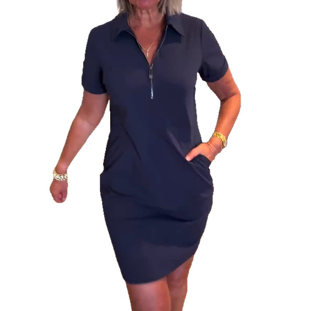 Women's nan leggeres polo dress with zipper collar, short sleeves and practical side pockets Mune Fashion