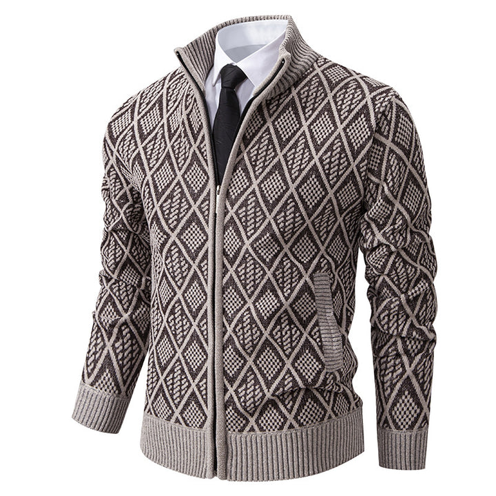 Men's knit zip jacket with diamond pattern, stand-up collar and full zip Mune Fashion