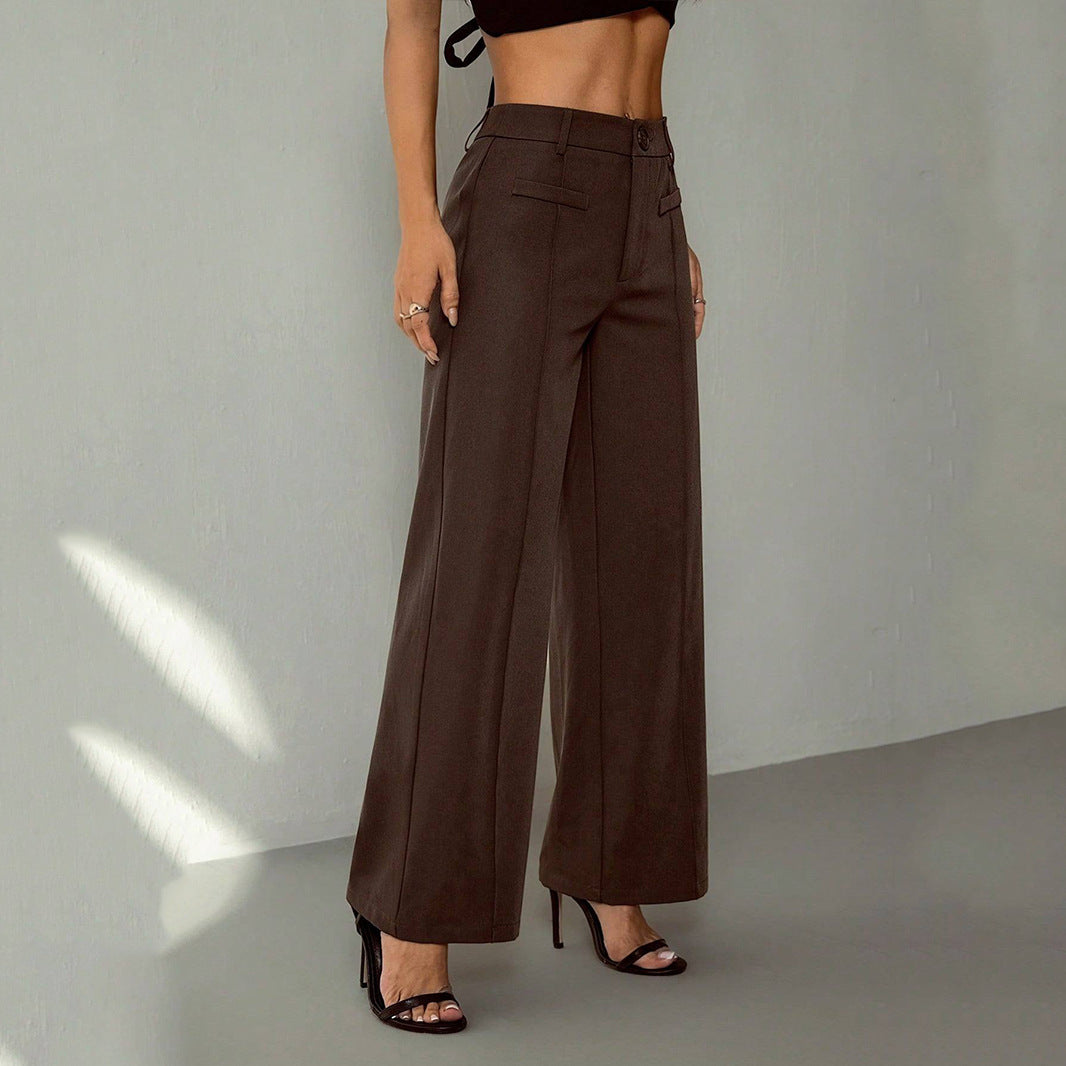 Women's High-Waisted Palazzo Fabric Trousers with Crease and Belt Loops Mune Fashion