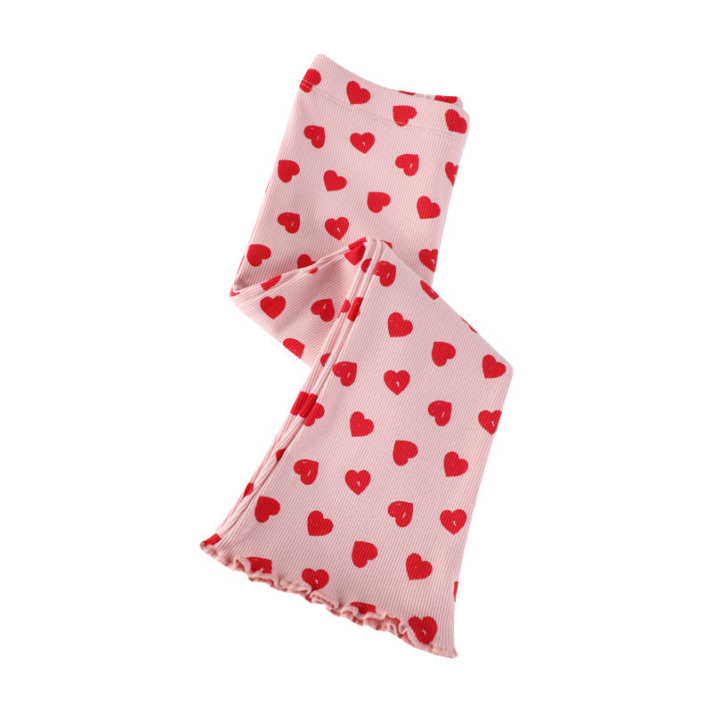 Girl's bell-bottom leggings with cheerful heart design Mune Fashion
