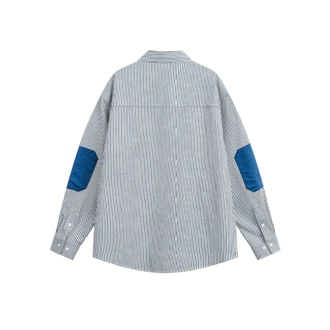 Unisex Oversize Stripe Shirt with Contrasted Chest Pocket and Kent Collar Mune Fashion