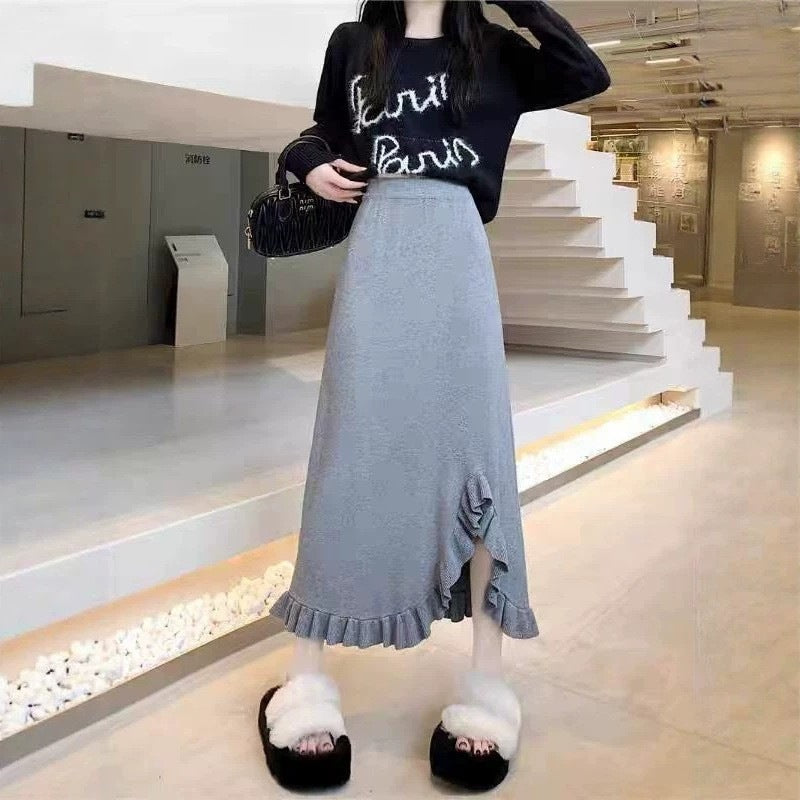 Women's Long Skirt with Ruffled Hem Mune Fashion