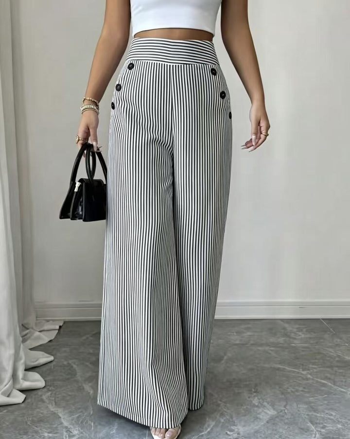 Women's high-waisted palazzo pants with maritime button details and wide leg Mune Fashion