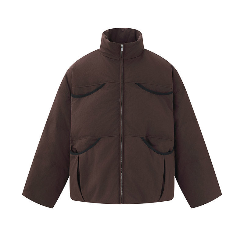 Men's short-cut quilted winter bomber jacket with stand-up collar and contrast-trimmed pockets Mune Fashion