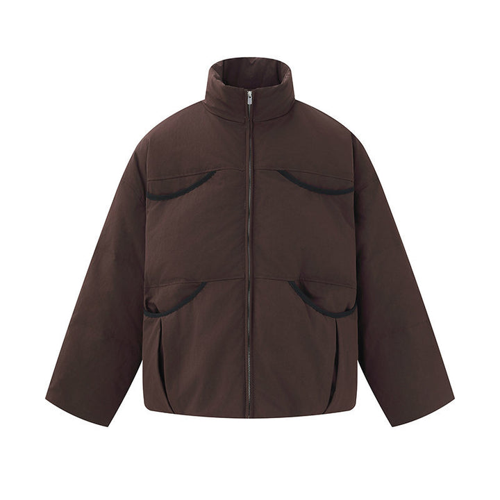 Men's short-cut quilted winter bomber jacket with stand-up collar and contrast-trimmed pockets Mune Fashion