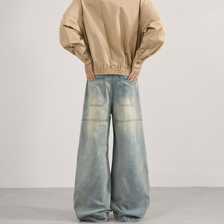 Men's Super Wide Denim Palazzo Pants with Segmented Seams and Voluminous Silhouette Mune Fashion