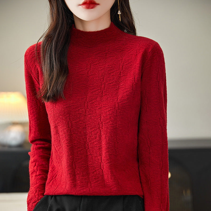 Women's Structured Fine Knit Long Sleeve with Stand-Up Collar and Boxy Silhouette Mune Fashion