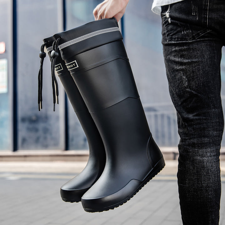 Men's waterproof knee-high rubber boots with adjustable shaft closure and slip-resistant profile sole Mune Fashion