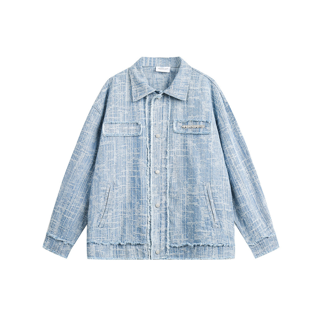 Unisex Oversize Denim Jacket with frayed edges and snap button placket Mune Fashion