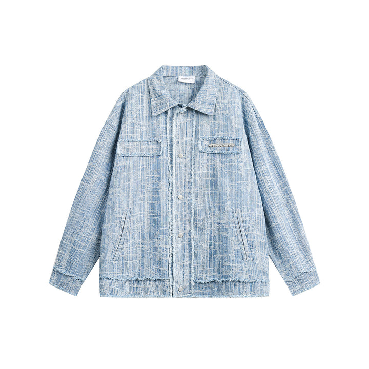 Unisex Oversize Denim Jacket with frayed edges and snap button placket Mune Fashion
