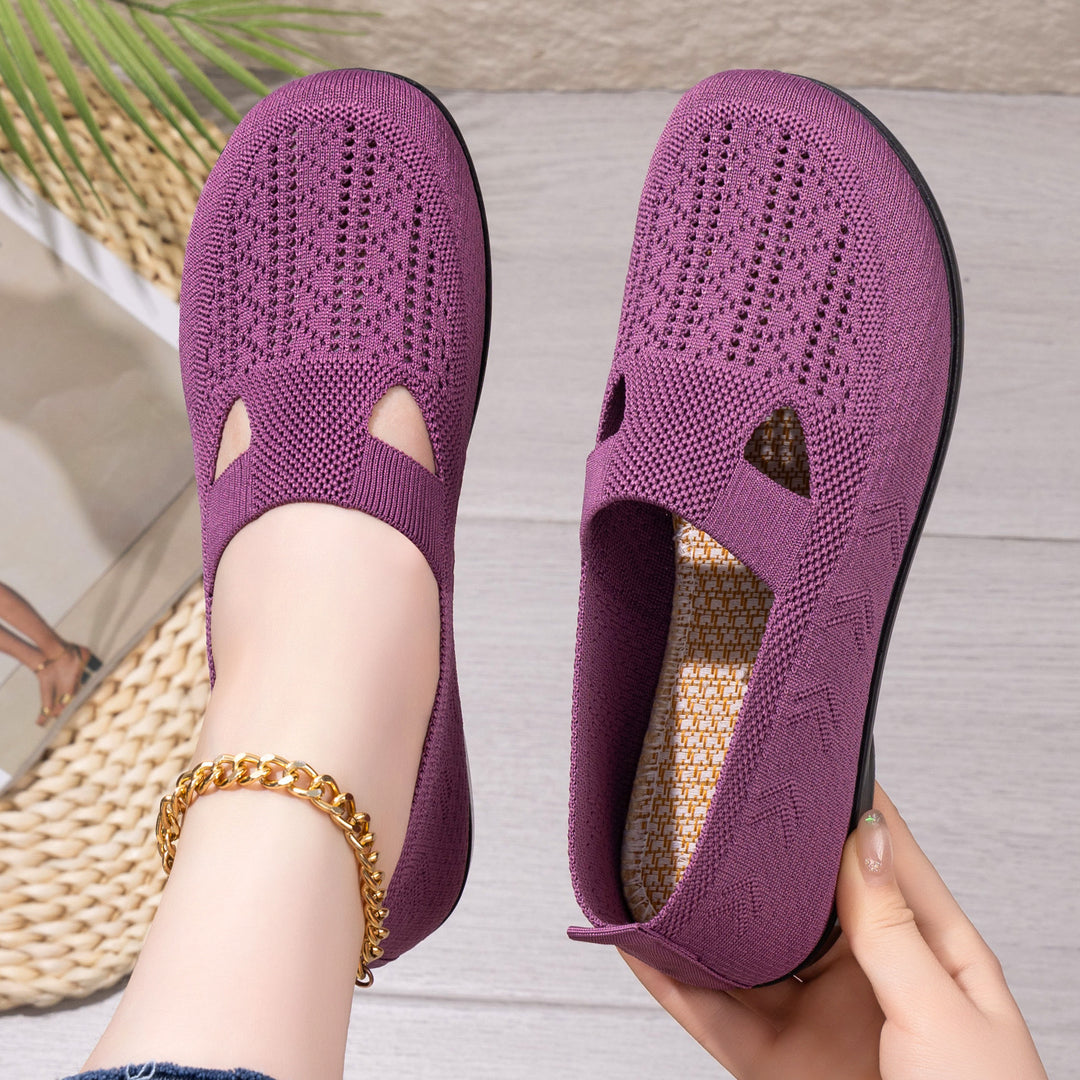 Ladies nan lightly knitted comfort moccasin with elastic central strap and shock-absorbing wedge sole Mune Fashion