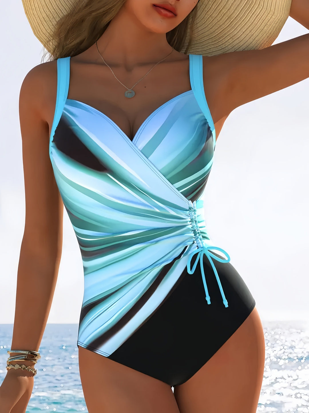 Women's One-Piece Swimsuit with Stylish Wrap Design and Fashionable Accents Mune Fashion