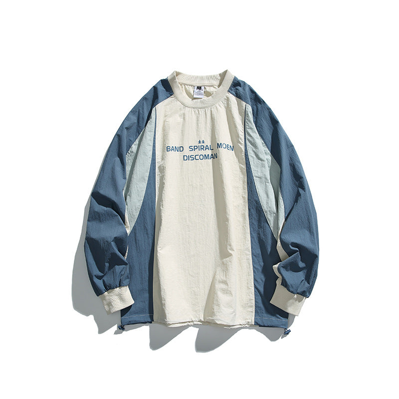 Unisex Loose Fit Colorblock Long Sleeve Shirt made of Lightweight Nylon Blend with Raglan Sleeves and Chest Print Mune Fashion