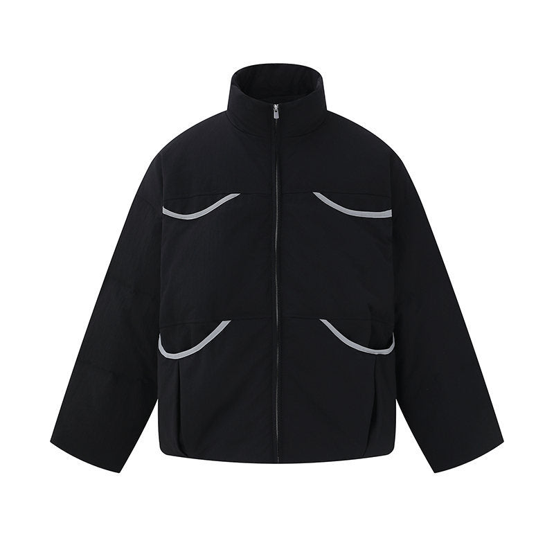 Men's short-cut quilted winter bomber jacket with stand-up collar and contrast-trimmed pockets Mune Fashion