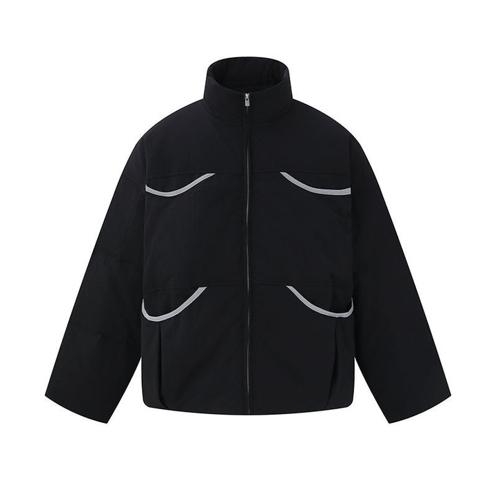 Men's short-cut quilted winter bomber jacket with stand-up collar and contrast-trimmed pockets Mune Fashion
