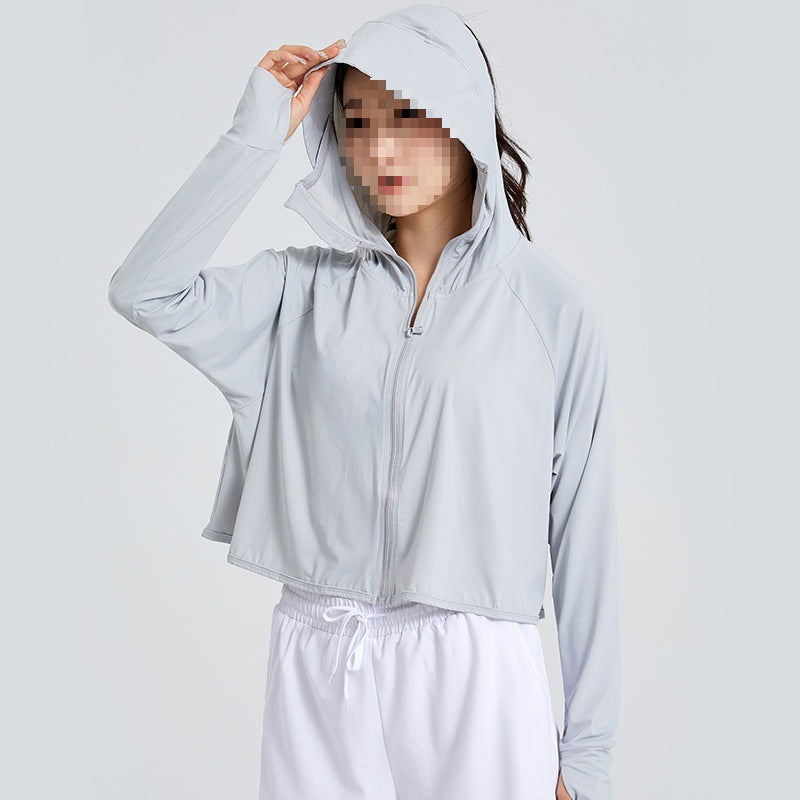 Women's Lightweight Sporty UV Protection Hoodie with Short Cropped Cut, Raglan Sleeves & Thumb Holes Mune Fashion