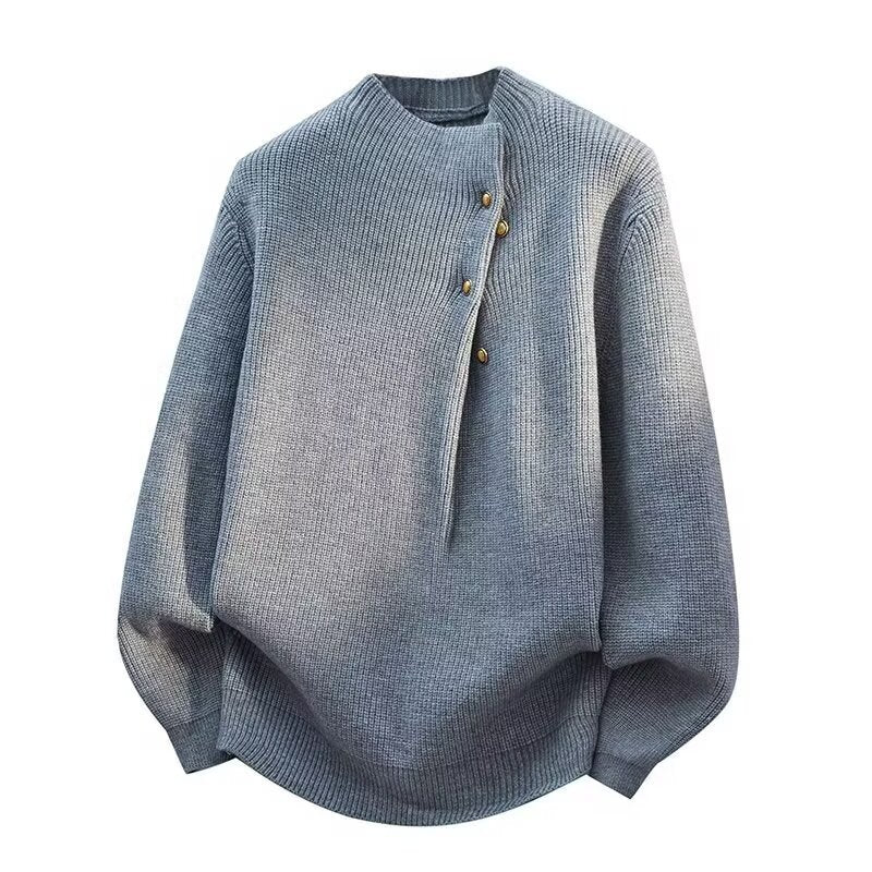 Women's Fashionable Stand Collar Sweater with Button Details Mune Fashion