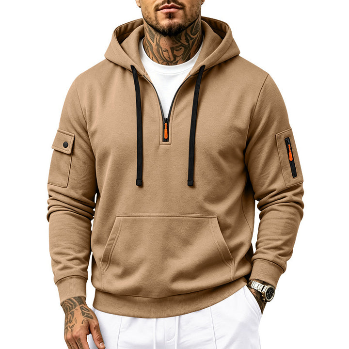 Men's Performance Hoodie with Half-Zip, Utility Arm Pockets and Kangaroo Pocket Mune Fashion