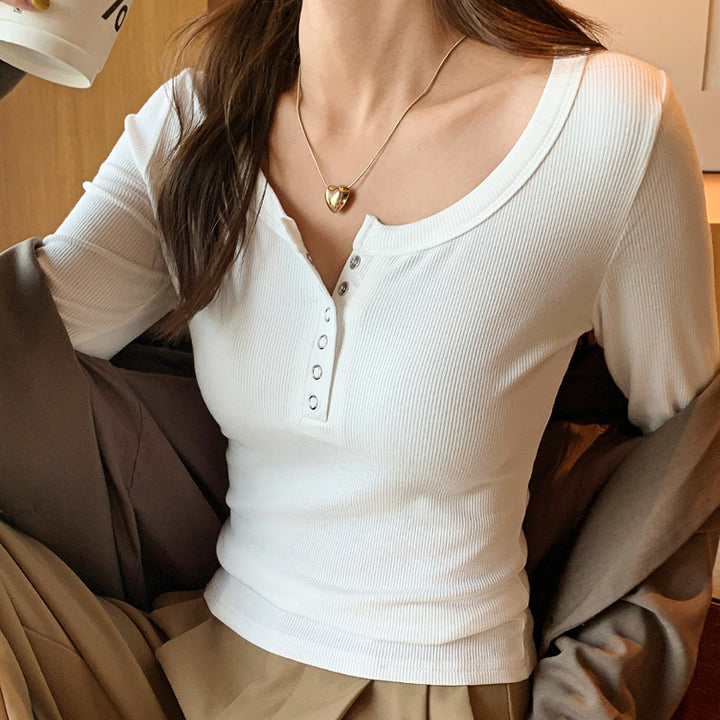 Women's Elegant Long Sleeve Shirt with Button Placket Mune Fashion