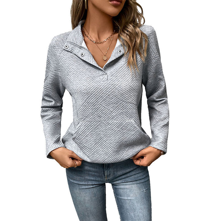 Women's quilted sweatshirt with snap button collar, V-neck and kangaroo pocket Mune Fashion