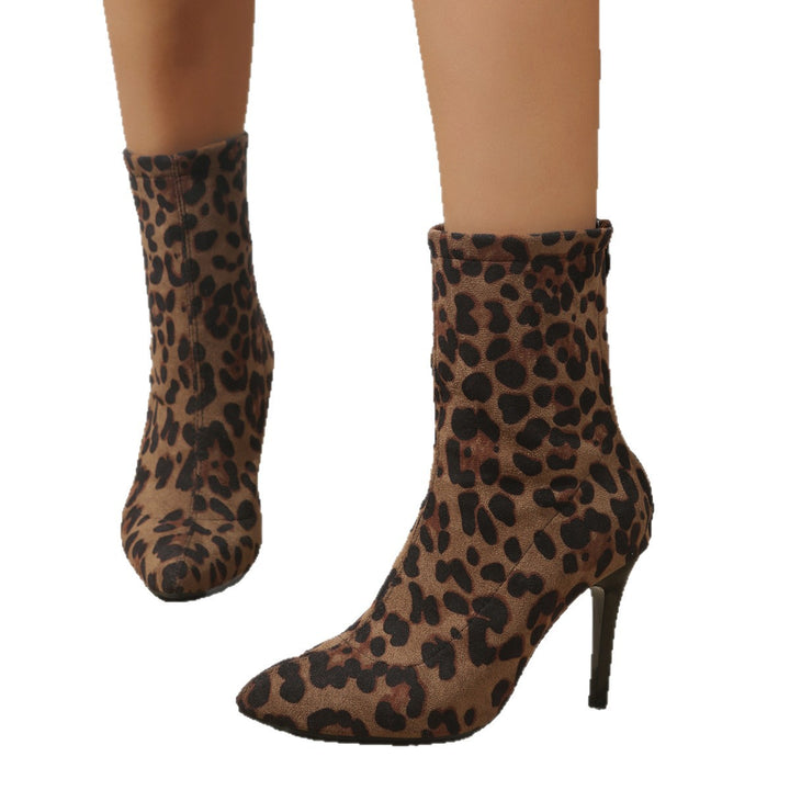Women's Elegant Suede Ankle Boots with Leopard Print Mune Fashion