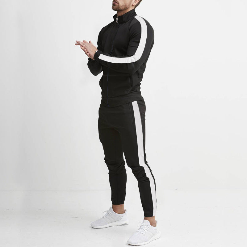 Men's fitted sports outfit with stand-up collar, full-length zip and tapered sports pants with side stripes Mune Fashion