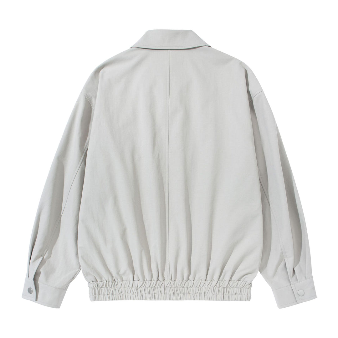 Unisex Short Cut Boxy Blouson Jacket with Shirt Collar, Concealed Zipper and Gathered Hem Mune Fashion