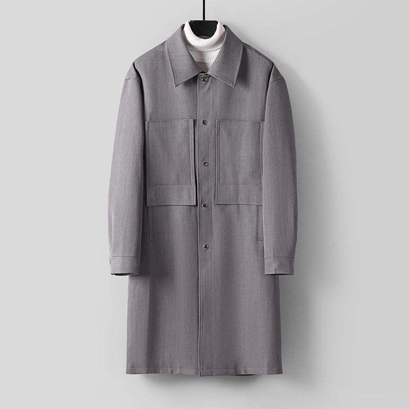 Men's Longline Coat with Shirt Collar and Patch Pockets Mune Fashion