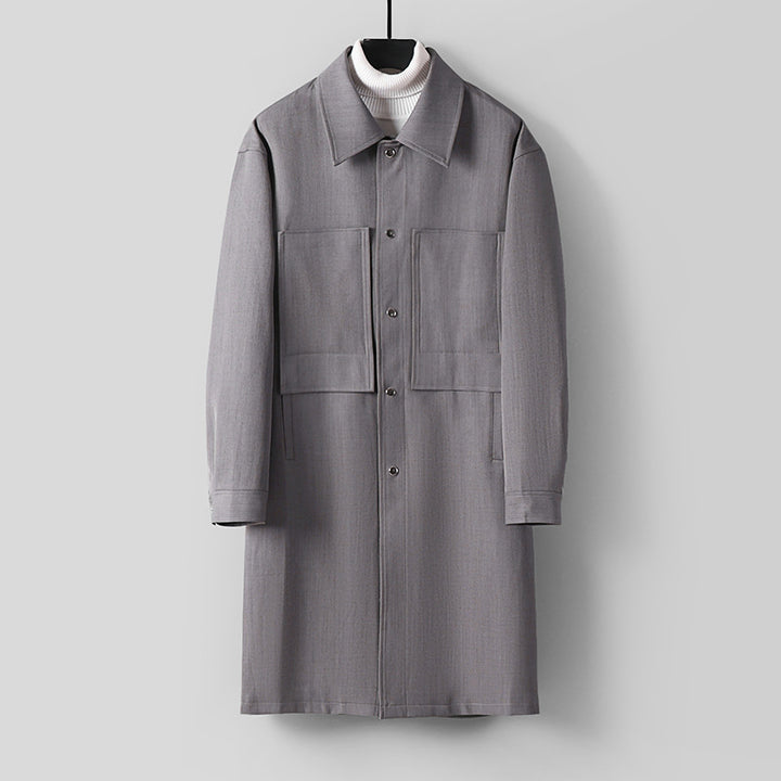 Men's Longline Coat with Shirt Collar and Patch Pockets Mune Fashion