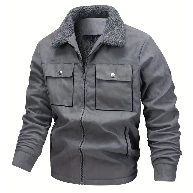 Men's padded pilot jacket with teddy fur lining, chest flaps, and full-length zipper Mune Fashion