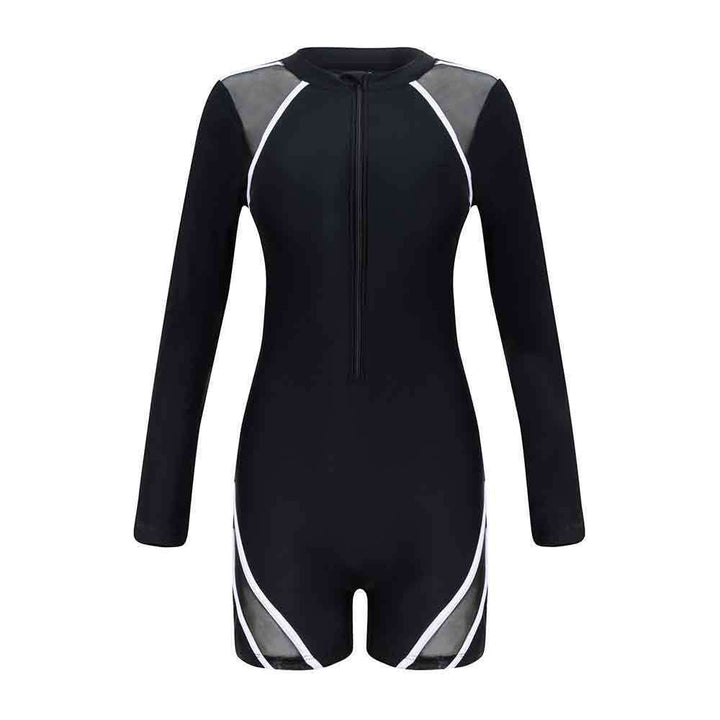 Women's Sporty Long Sleeve Swim Suit with Breathable Mesh Inserts Mune Fashion