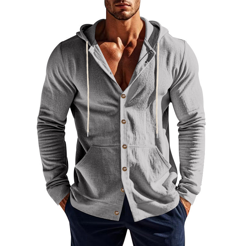 Men's casual hooded jacket with button closure, kangaroo pocket, and fitted cut Mune Fashion