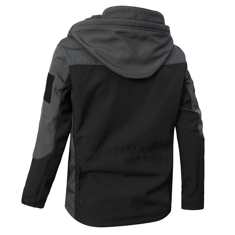 Men's Softshell Tactical Jacket with Hood, Reinforced Sleeves and Multiple Zipper Pockets Mune Fashion