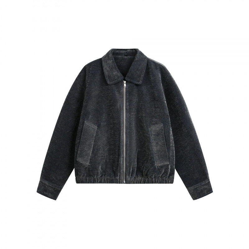 Men's short jacket made of teddy fleece with shirt collar, zipper, and elastic hem Mune Fashion