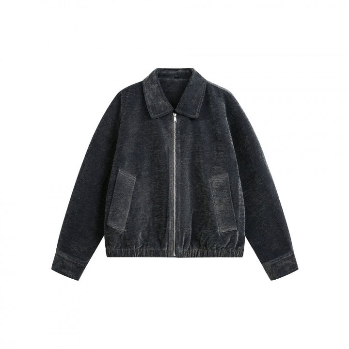 Men's short jacket made of teddy fleece with shirt collar, zipper, and elastic hem Mune Fashion