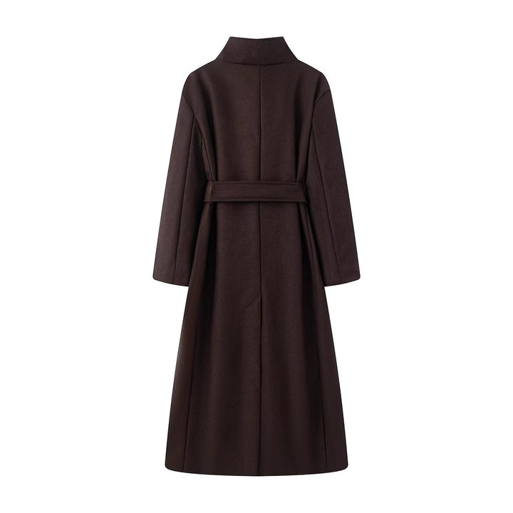 Women oversized wool blend coat with stand-up collar and tie belt Mune Fashion