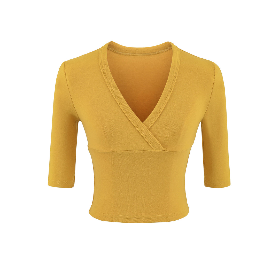 Women's two-piece figure-hugging wrap top with three-quarter sleeves and high-waisted pencil skirt Mune Fashion