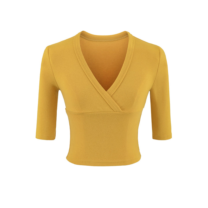Women's two-piece figure-hugging wrap top with three-quarter sleeves and high-waisted pencil skirt Mune Fashion