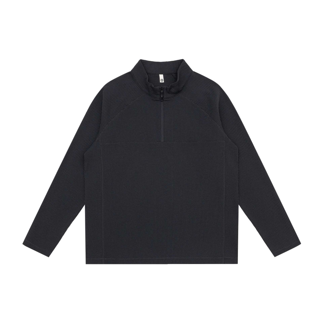 Unisex Waffle Knit Half-Zip Pullover with Troyer Collar and Raglan Sleeves Mune Fashion