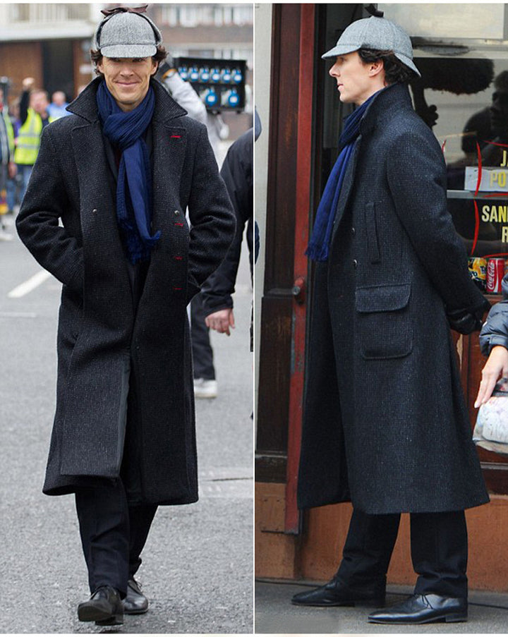 Men's Maxi Length Wool Coat with Subtle Pinstripe Pattern Mune Fashion