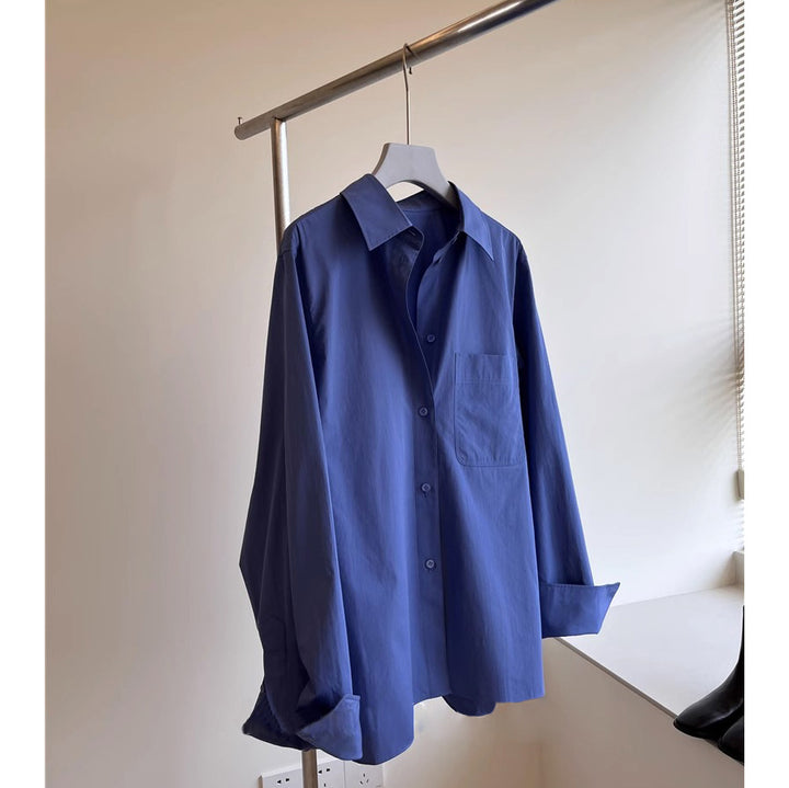 Women Classic Shirt Blouse with Wide Collar Mune Fashion